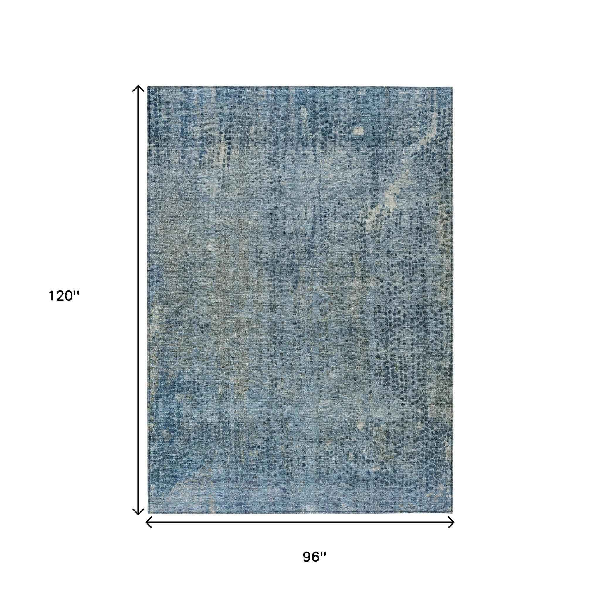 8' X 10' Blue And Ivory Abstract Washable Indoor Outdoor Area Rug