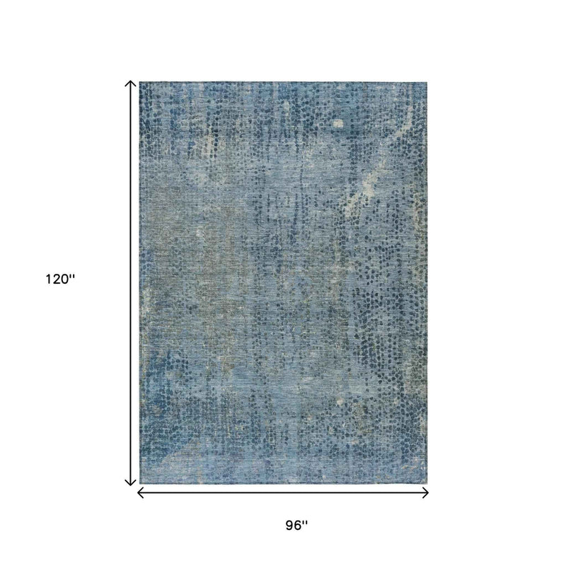 8' X 10' Blue And Ivory Abstract Washable Indoor Outdoor Area Rug