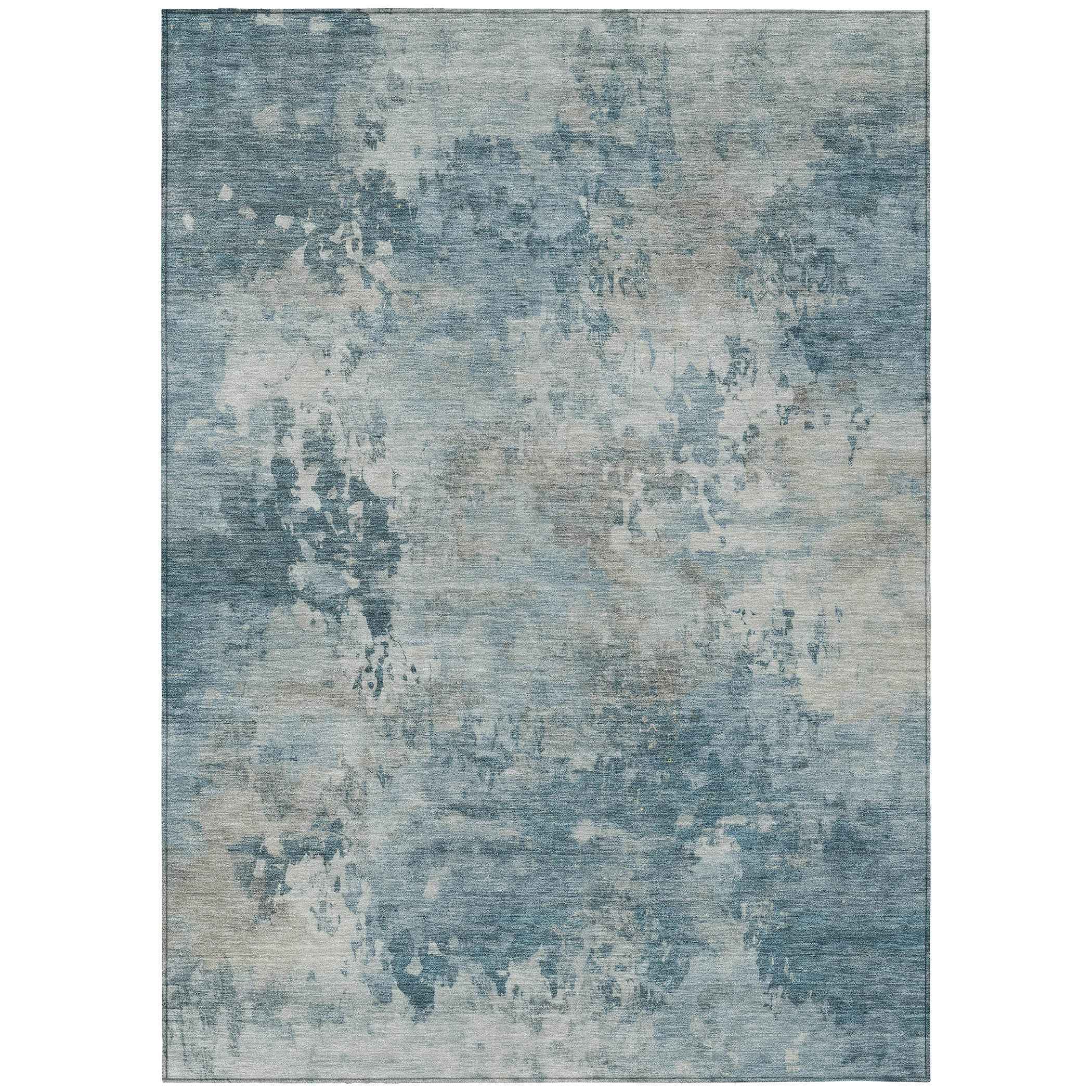8' X 10' Teal Blue And Beige Abstract Washable Indoor Outdoor Area Rug
