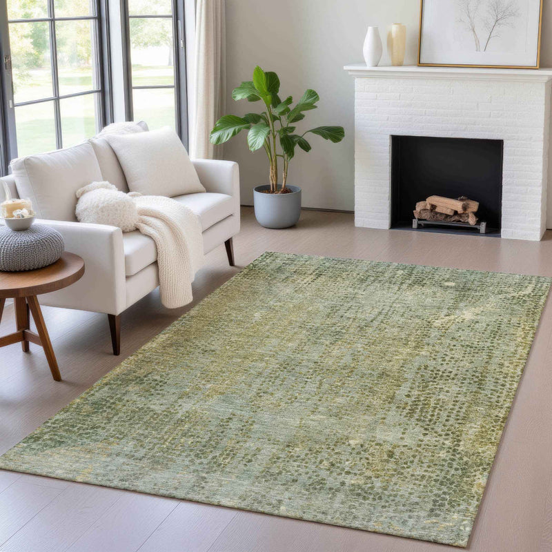 8' X 10' Green And Ivory Abstract Washable Indoor Outdoor Area Rug