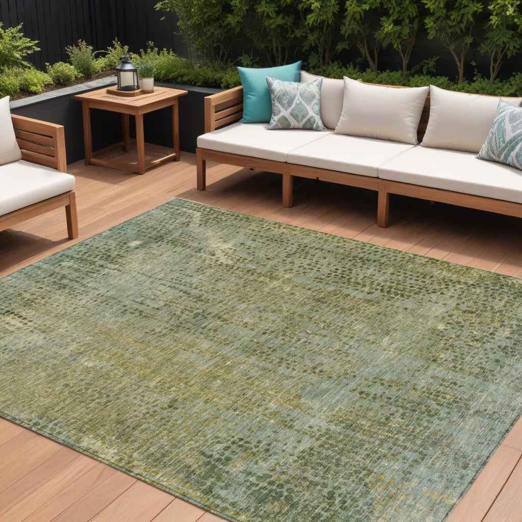 8' X 10' Green And Ivory Abstract Washable Indoor Outdoor Area Rug