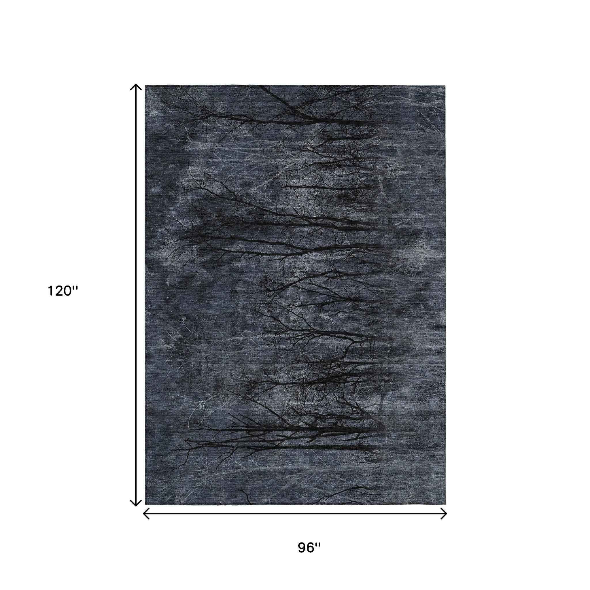 8' X 10' Charcoal And Gray Floral Washable Indoor Outdoor Area Rug