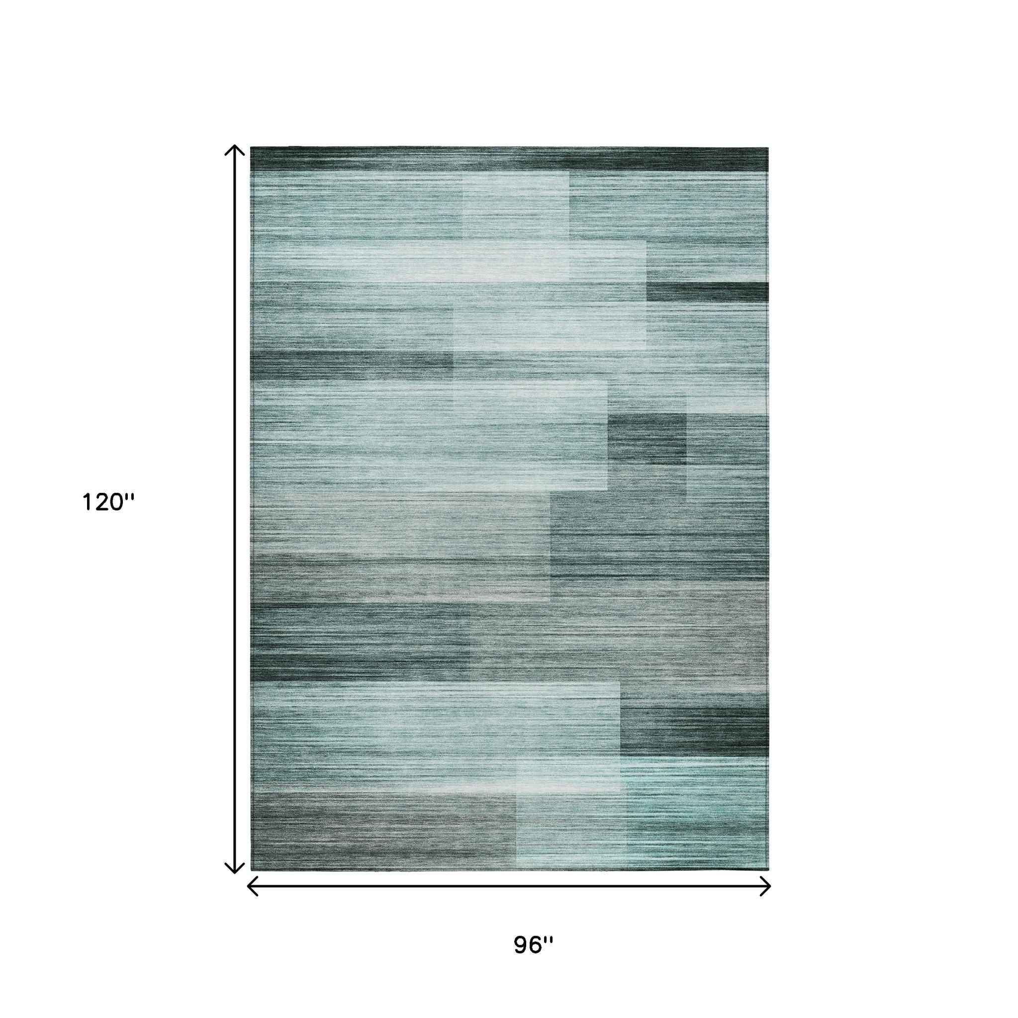 8' X 10' Teal Blue And Ivory Striped Washable Indoor Outdoor Area Rug