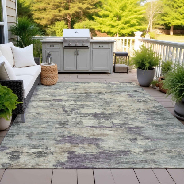 8' X 10' Sage Gray And Plum Abstract Washable Indoor Outdoor Area Rug