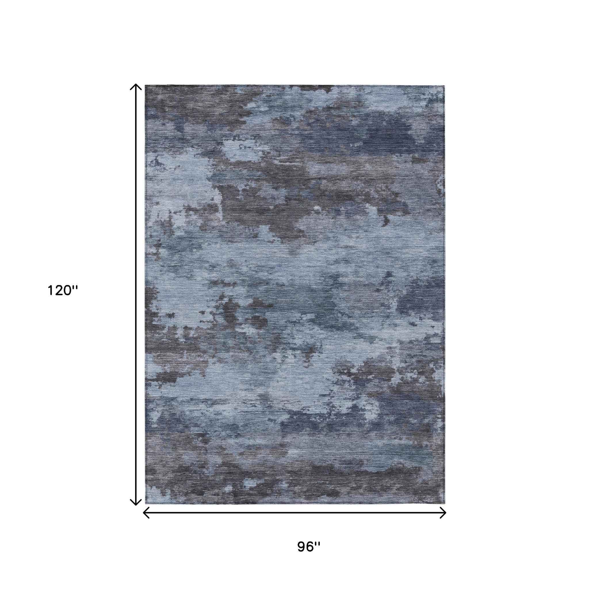 8' X 10' Blue And Charcoal Abstract Washable Indoor Outdoor Area Rug