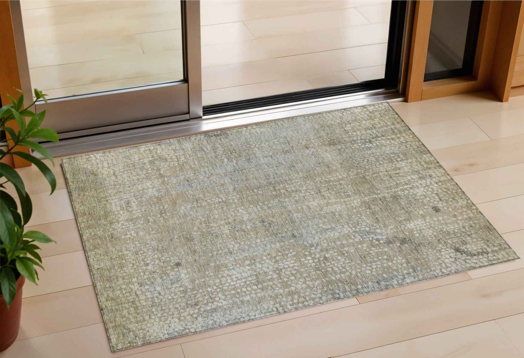 3' X 5' Beige And Ivory Abstract Washable Indoor Outdoor Area Rug
