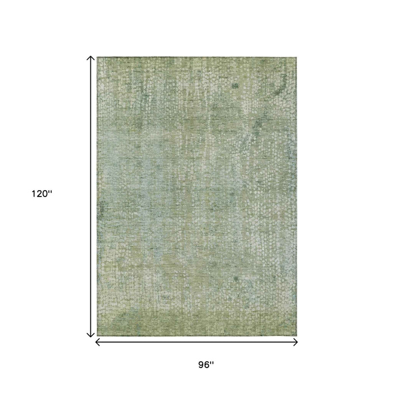 8' X 10' Green And Ivory Abstract Washable Indoor Outdoor Area Rug