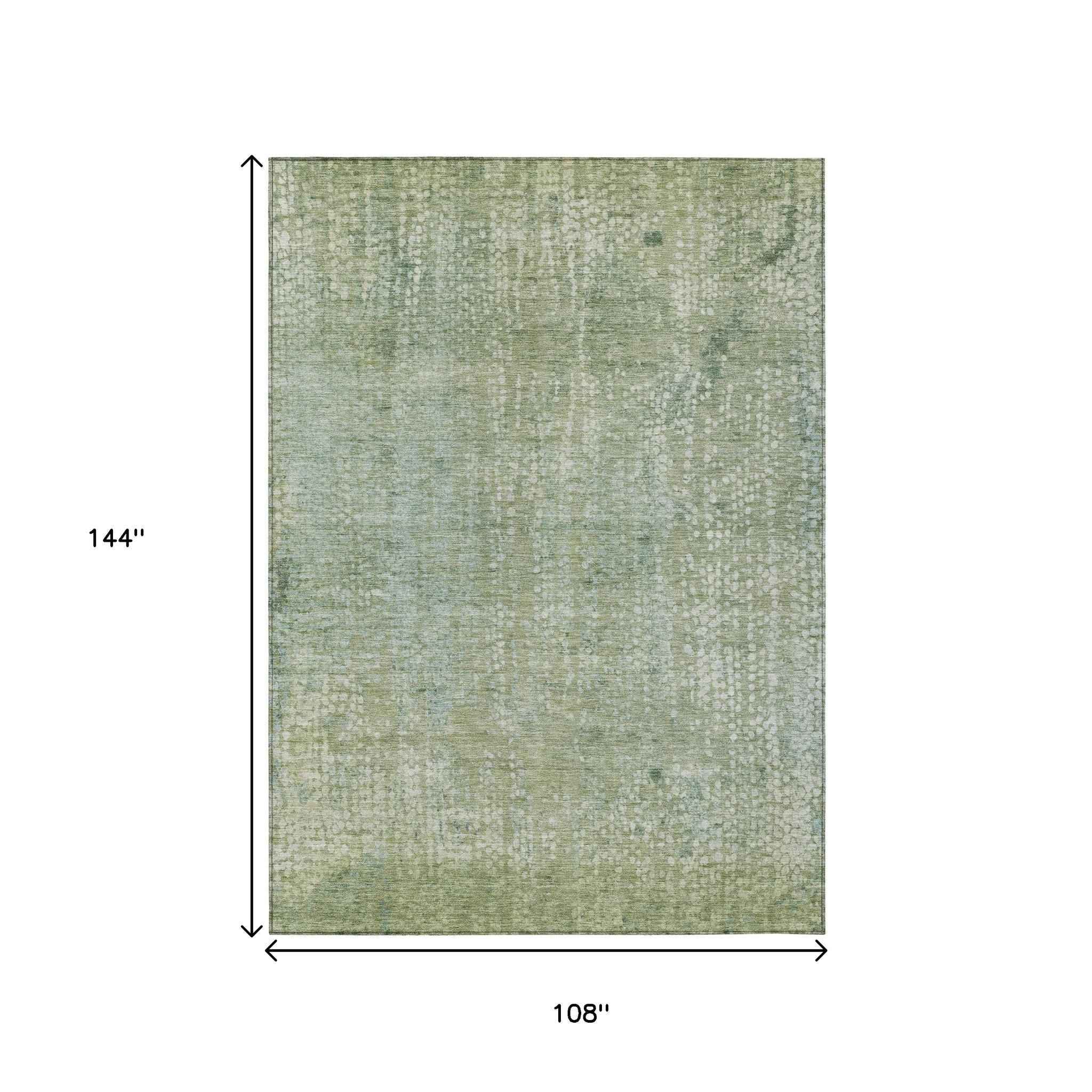 9' X 12' Green And Ivory Abstract Washable Indoor Outdoor Area Rug