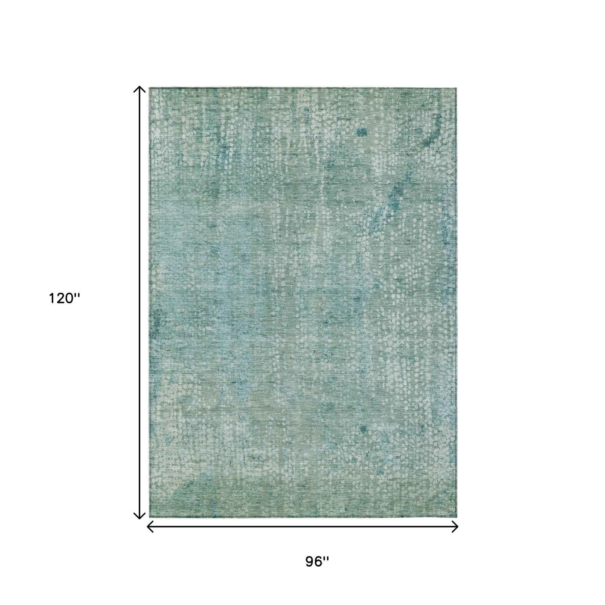 8' X 10' Teal Blue And Ivory Abstract Washable Indoor Outdoor Area Rug