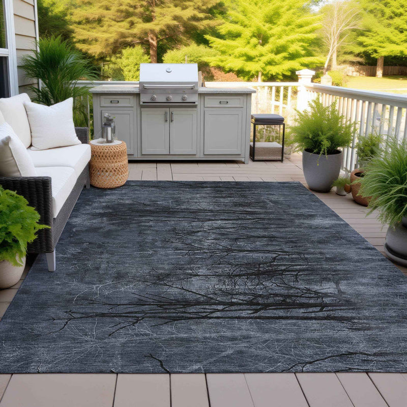 3' X 5' Charcoal And Gray Floral Washable Indoor Outdoor Area Rug