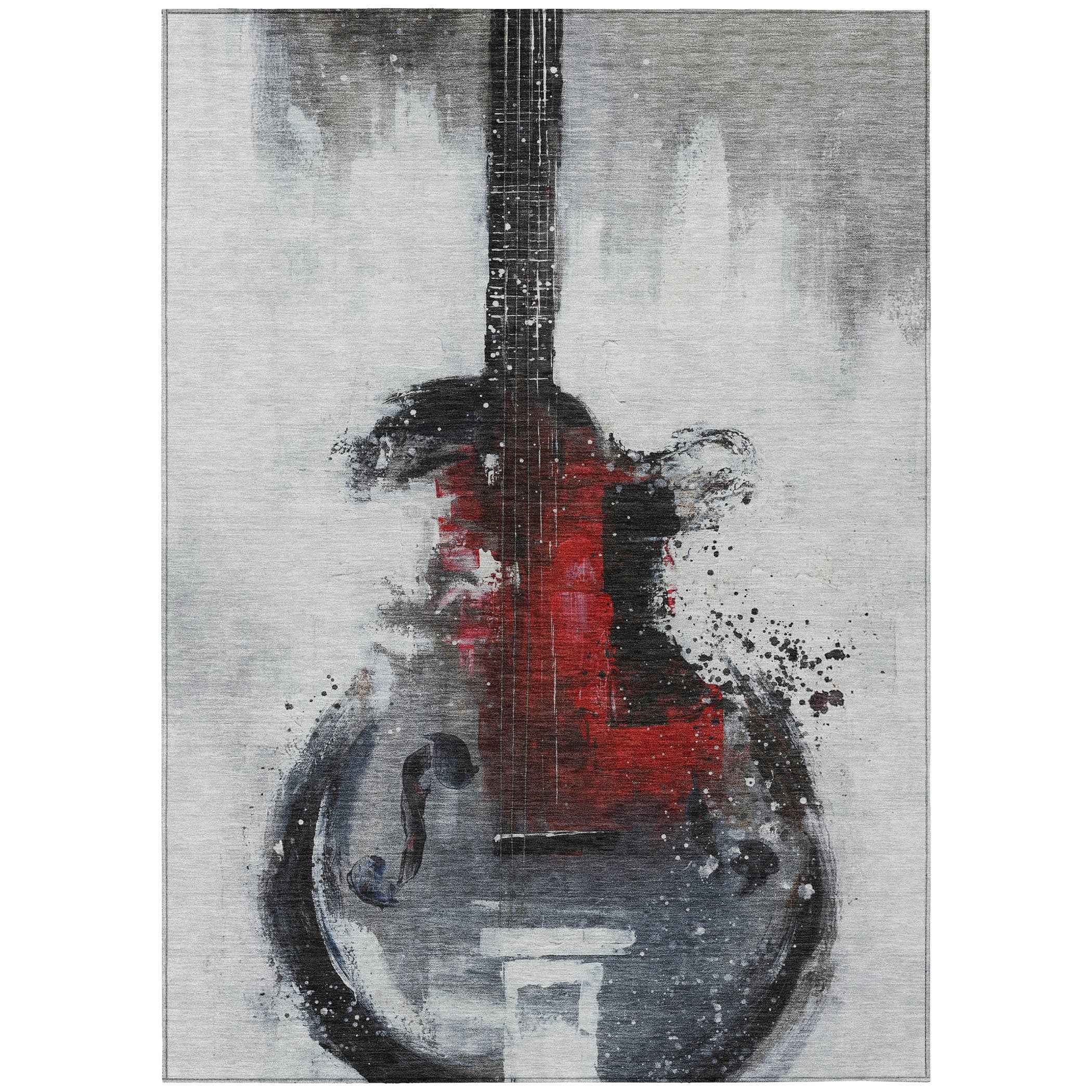 9' X 12' Gray Charcoal And Red Abstract Washable Indoor Outdoor Area Rug