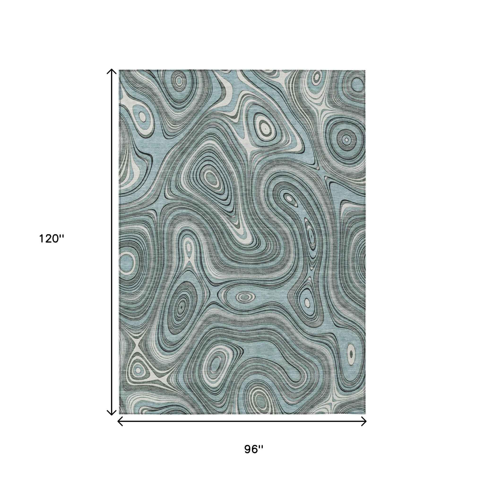 8' X 10' Sky Blue And Gray Geometric Washable Indoor Outdoor Area Rug
