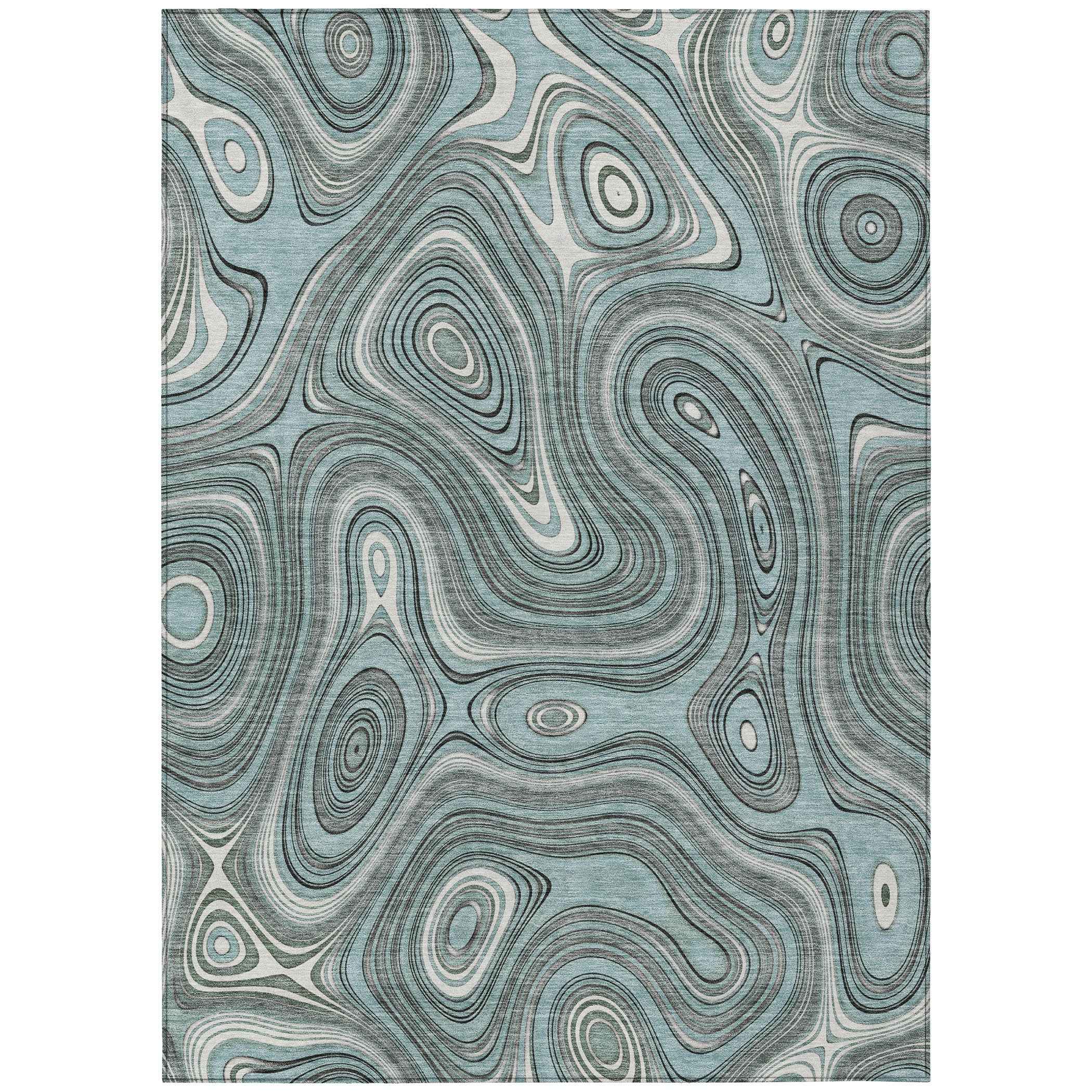 8' X 10' Sky Blue And Gray Geometric Washable Indoor Outdoor Area Rug