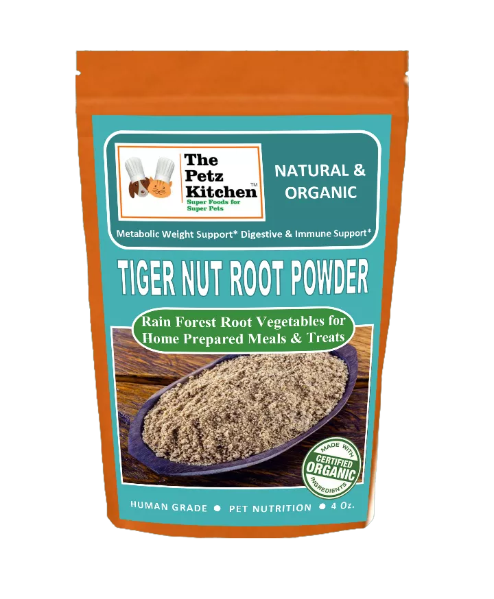 Organic tiger nut root powder bag, natural & organic label for pets
