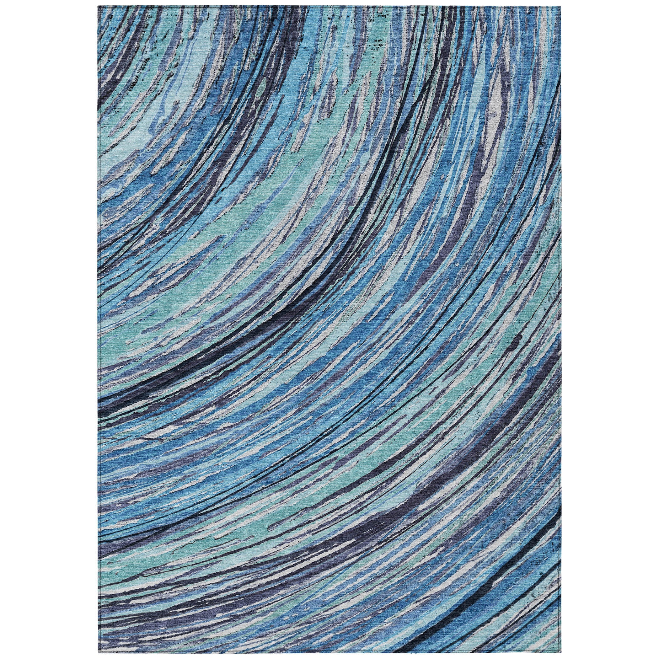 3' X 5' Blue Aqua And Ivory Abstract Washable Indoor Outdoor Area Rug - Sports & Outdoor