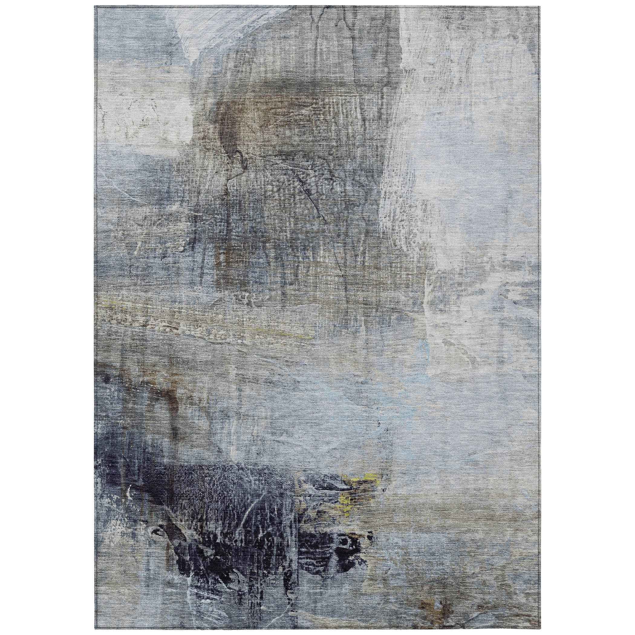 9' X 12' Sky Blue And Gray Abstract Washable Indoor Outdoor Area Rug