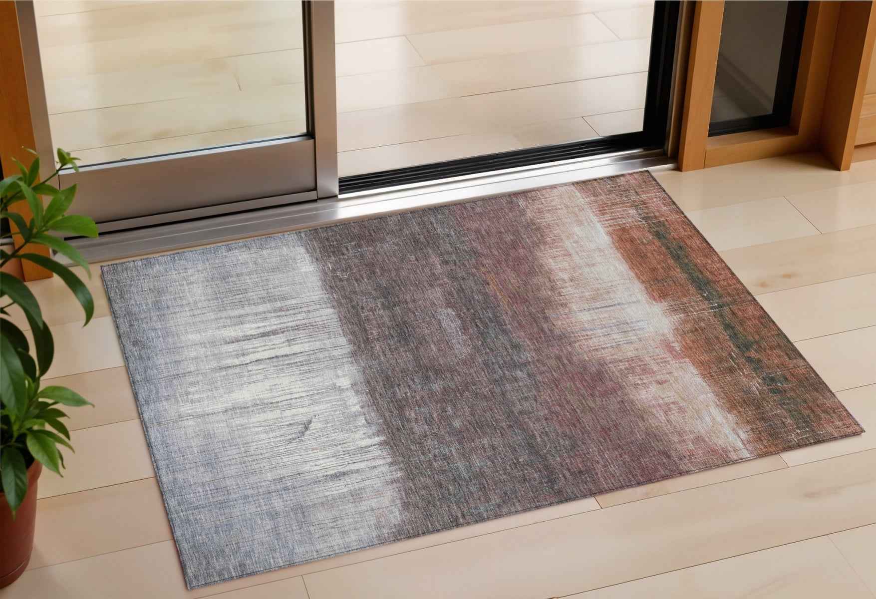 3' X 5' Rust And Ivory Abstract Washable Indoor Outdoor Area Rug
