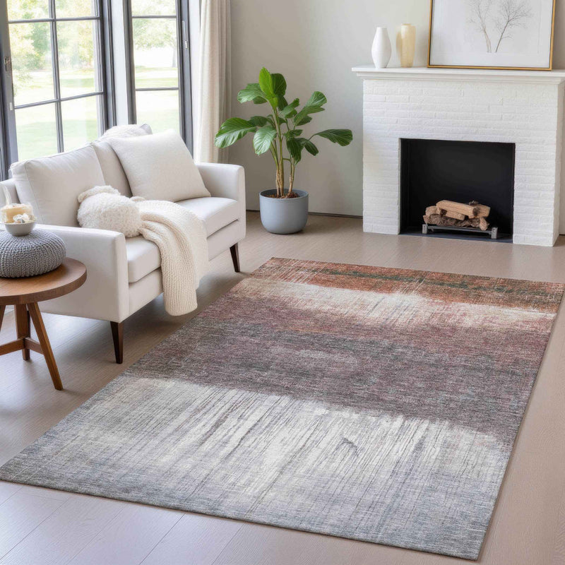3' X 5' Rust And Ivory Abstract Washable Indoor Outdoor Area Rug