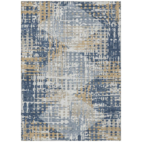 8' X 10' Navy Blue And Beige Geometric Washable Indoor Outdoor Area Rug