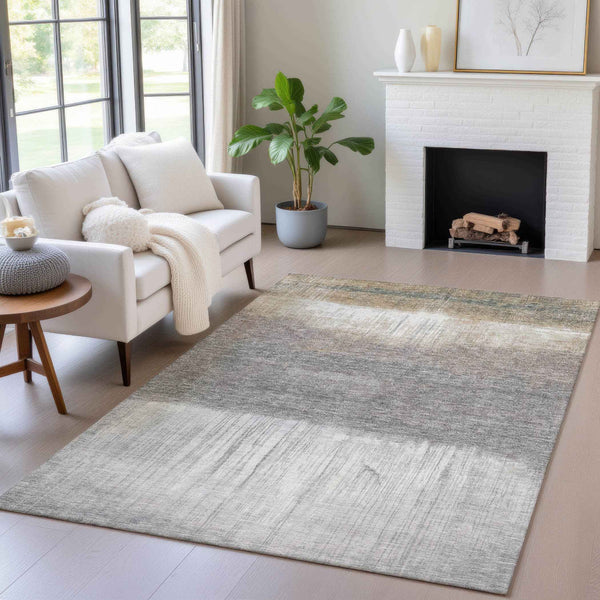 10' X 14' Taupe And Gray Abstract Washable Indoor Outdoor Area Rug