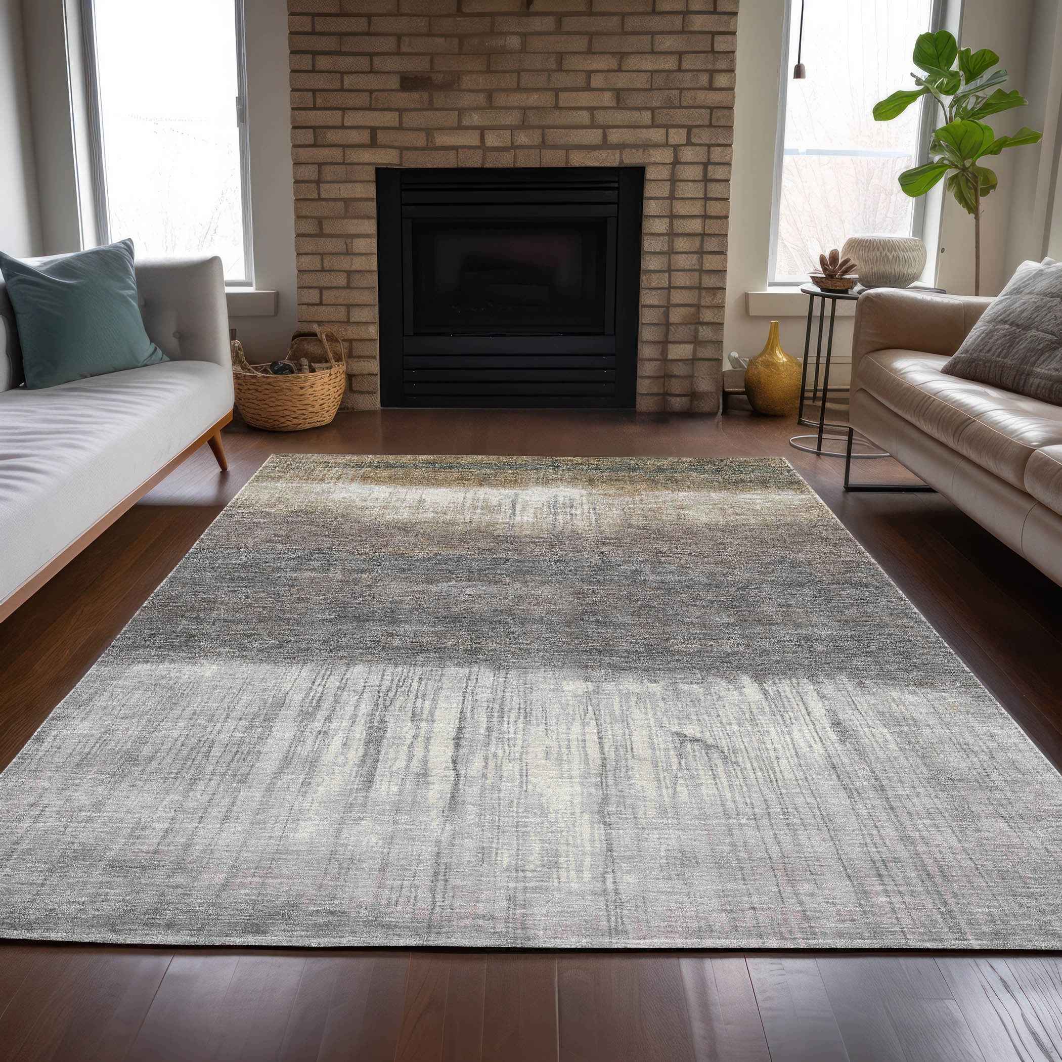 10' X 14' Taupe And Gray Abstract Washable Indoor Outdoor Area Rug