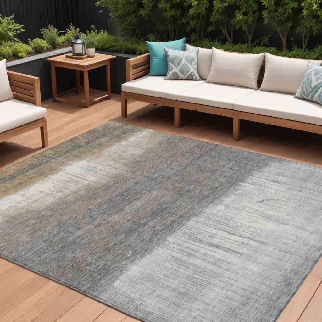 10' X 14' Taupe And Gray Abstract Washable Indoor Outdoor Area Rug