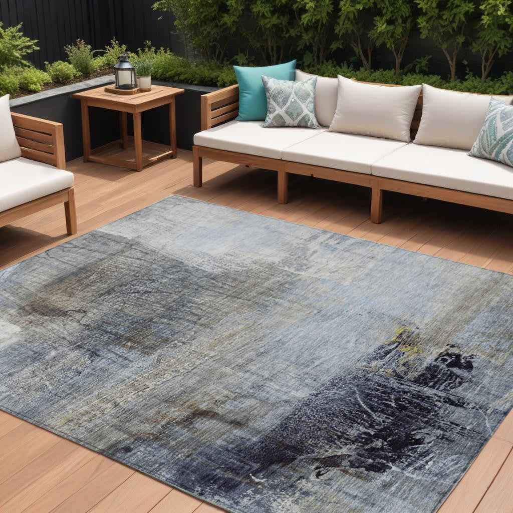 8' X 10' Sky Blue And Gray Abstract Washable Indoor Outdoor Area Rug