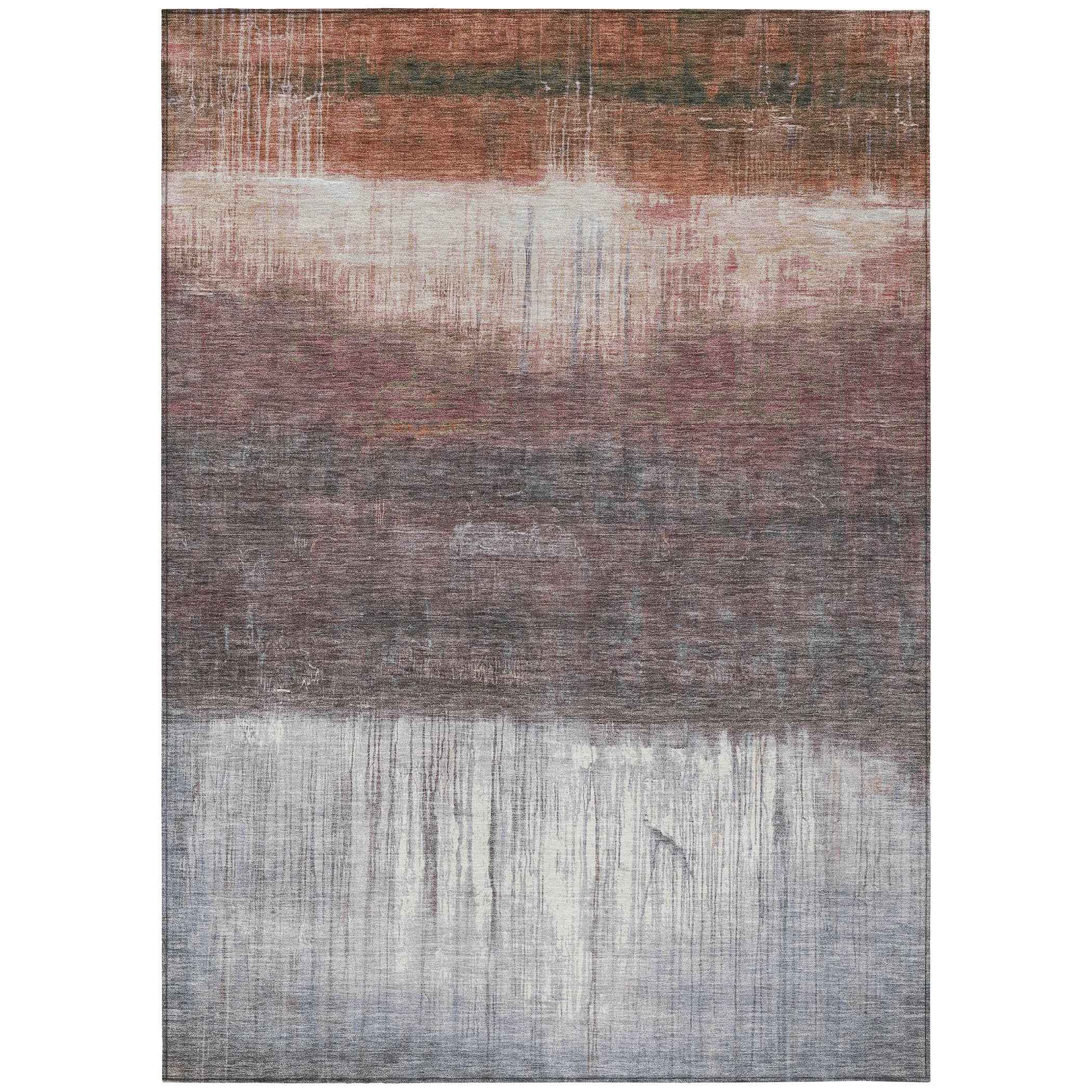 8' X 10' Rust And Ivory Abstract Washable Indoor Outdoor Area Rug