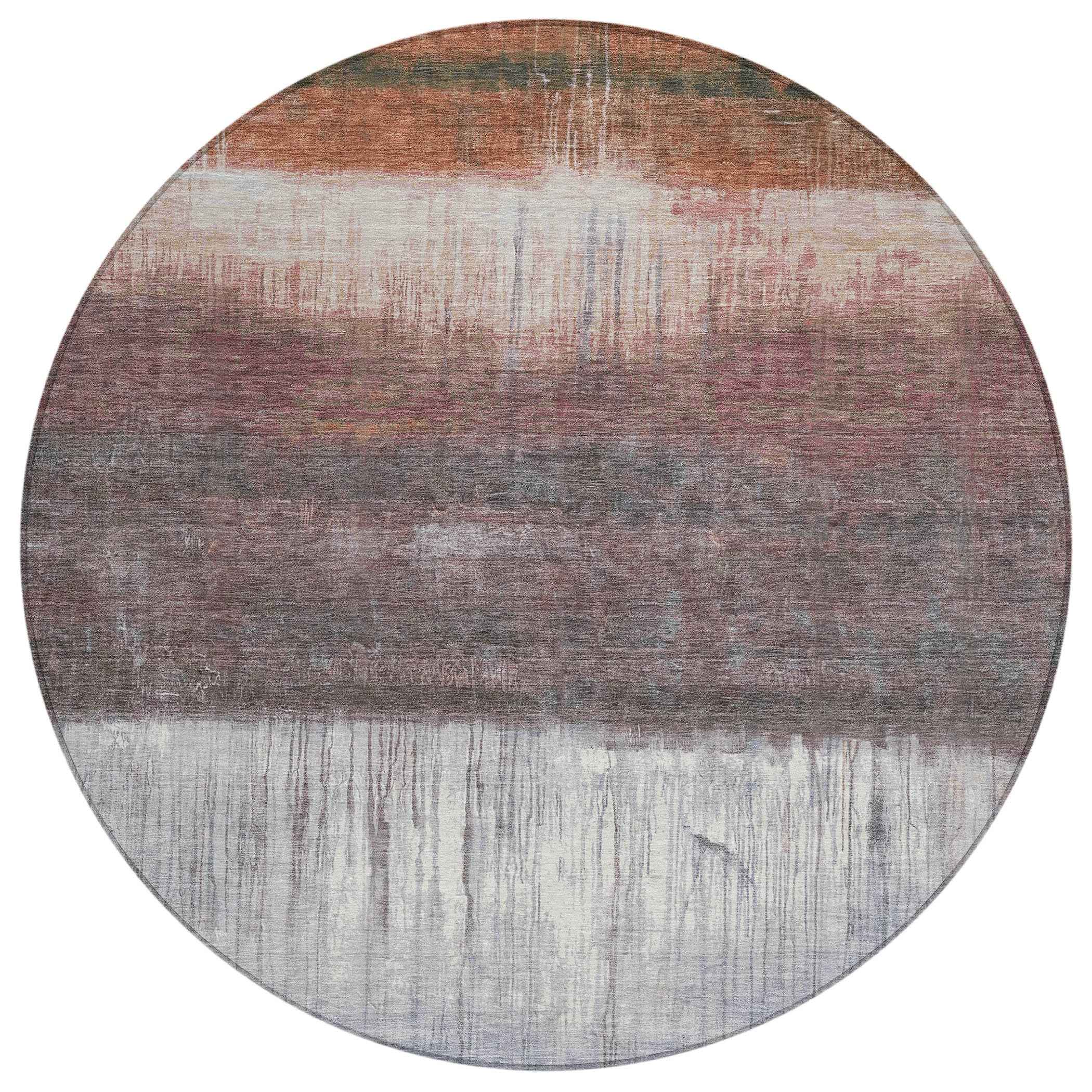 8' Rust And Ivory Round Abstract Washable Indoor Outdoor Area Rug