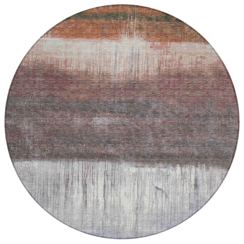 8' Rust And Ivory Round Abstract Washable Indoor Outdoor Area Rug