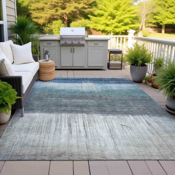 8' X 10' Blue And Gray Abstract Washable Indoor Outdoor Area Rug