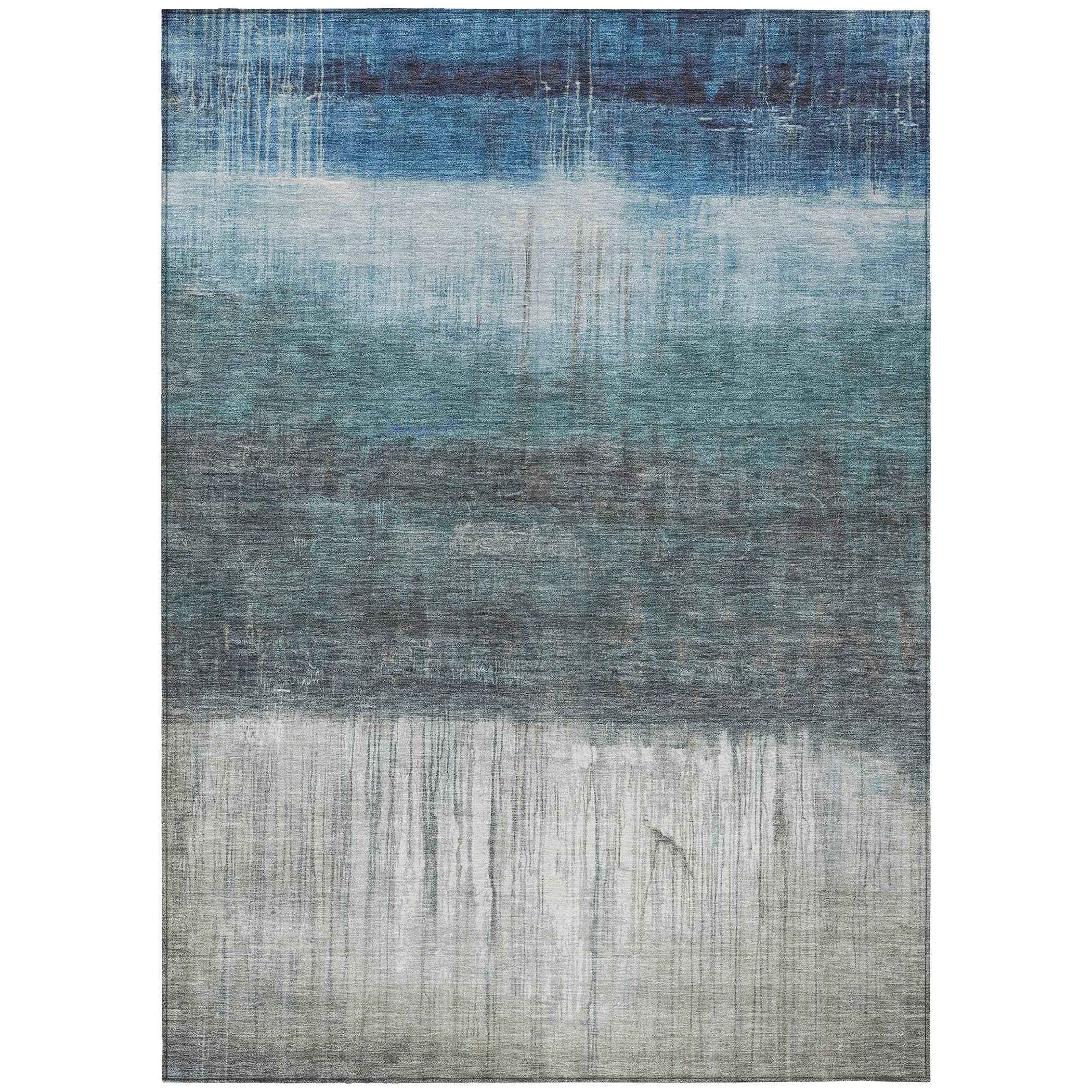 9' X 12' Blue And Gray Abstract Washable Indoor Outdoor Area Rug