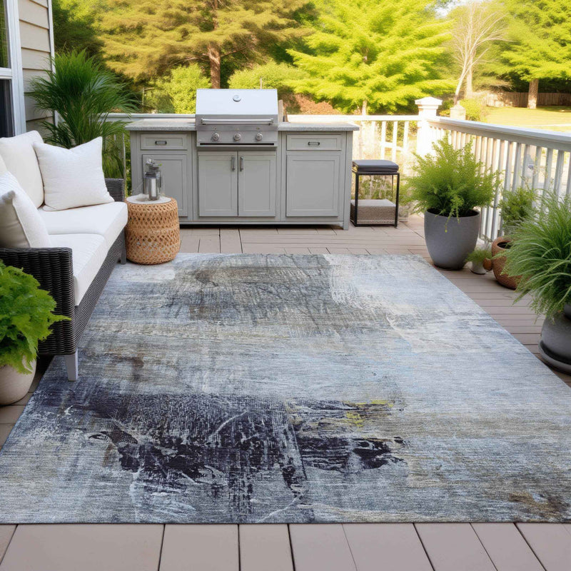 5' X 8' Sky Blue And Gray Abstract Washable Indoor Outdoor Area Rug