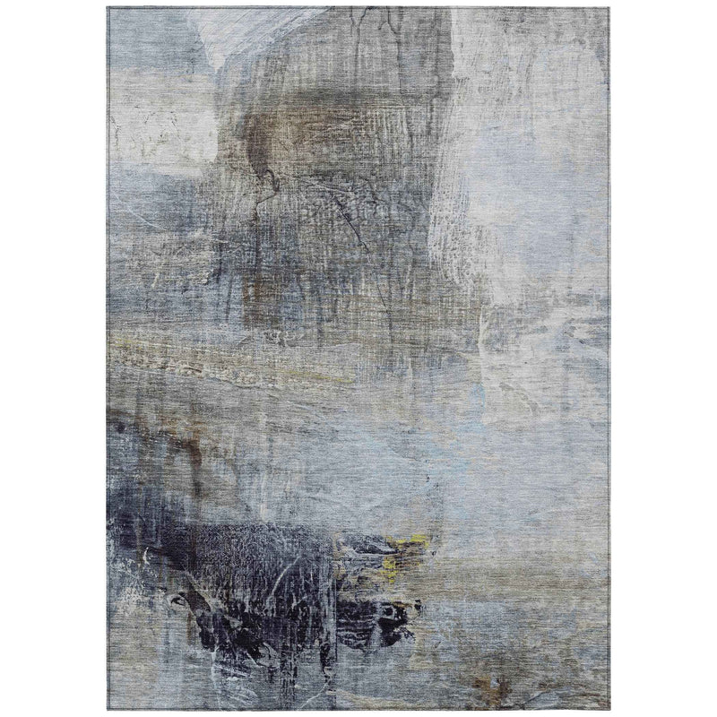 5' X 8' Sky Blue And Gray Abstract Washable Indoor Outdoor Area Rug