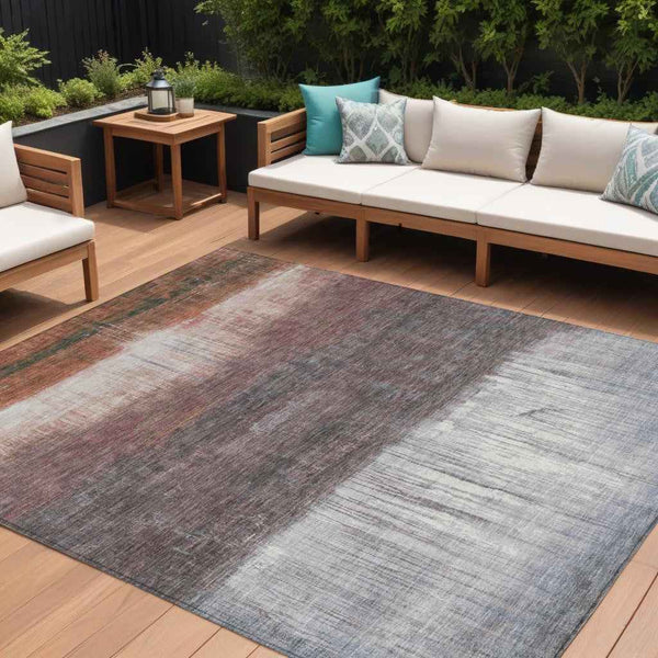 9' X 12' Rust And Ivory Abstract Washable Indoor Outdoor Area Rug Default Title