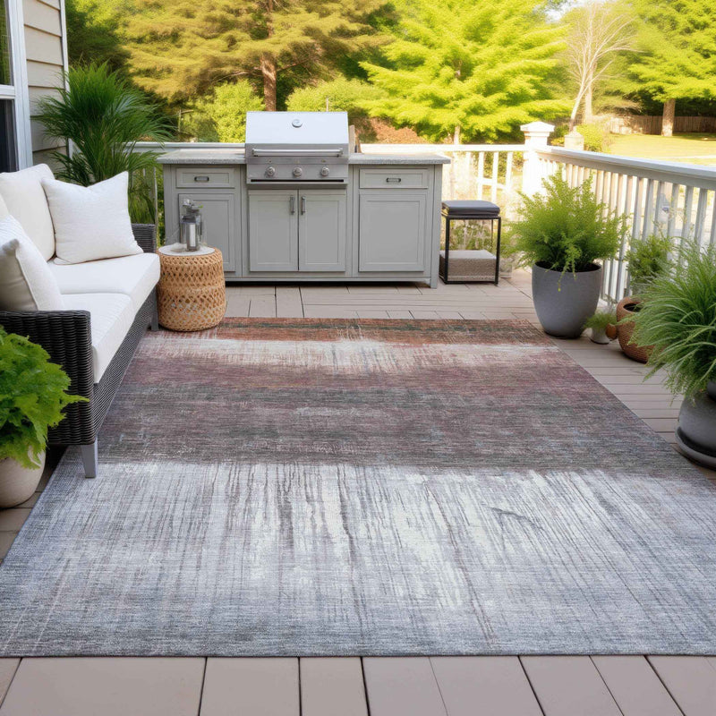 9' X 12' Rust And Ivory Abstract Washable Indoor Outdoor Area Rug