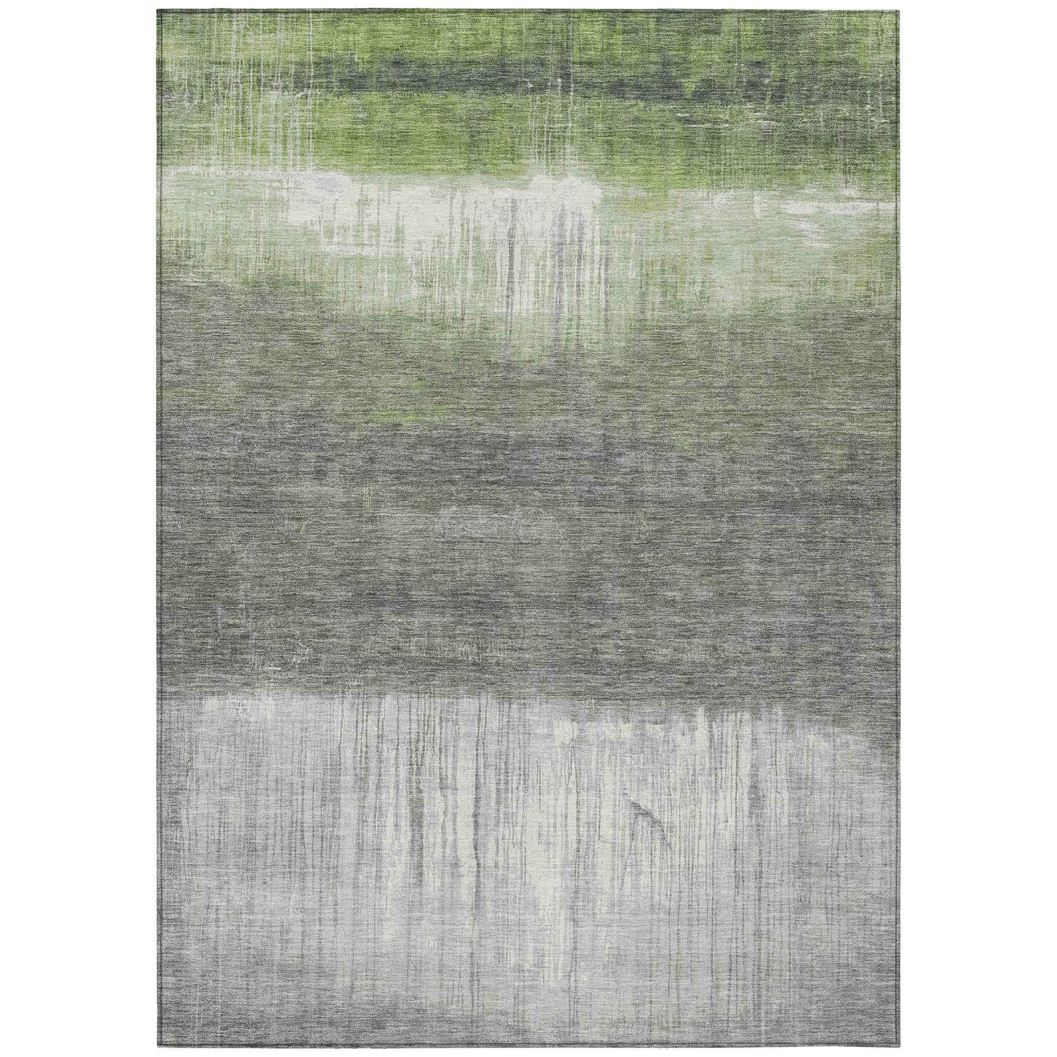 9' X 12' Fern Green And Gray Abstract Washable Indoor Outdoor Area Rug