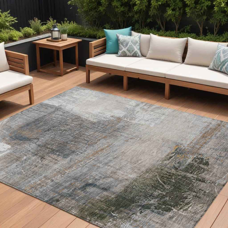 10' X 14' Beige And Gray Abstract Washable Indoor Outdoor Area Rug