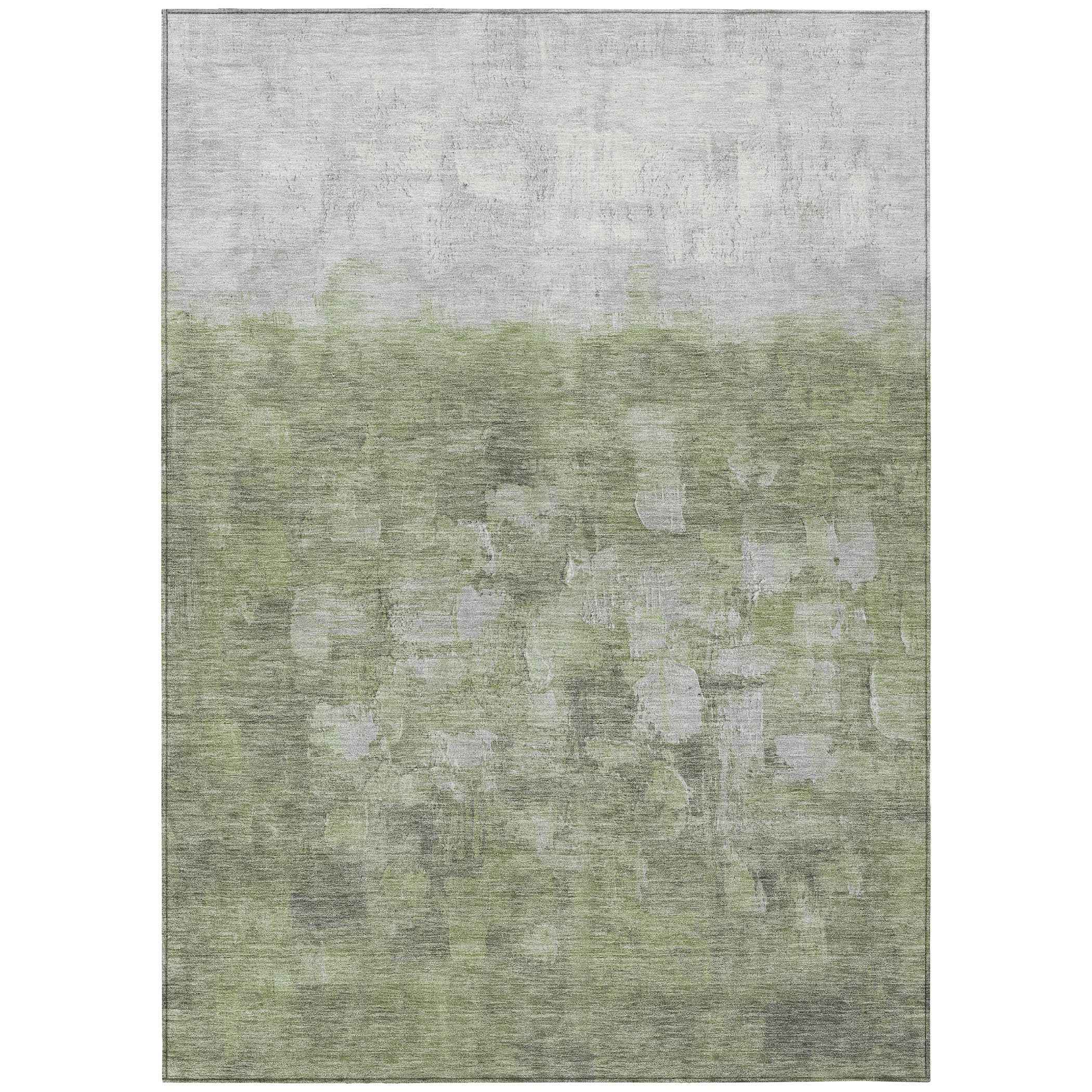 3' X 5' Fern Green And Silver Abstract Washable Indoor Outdoor Area Rug