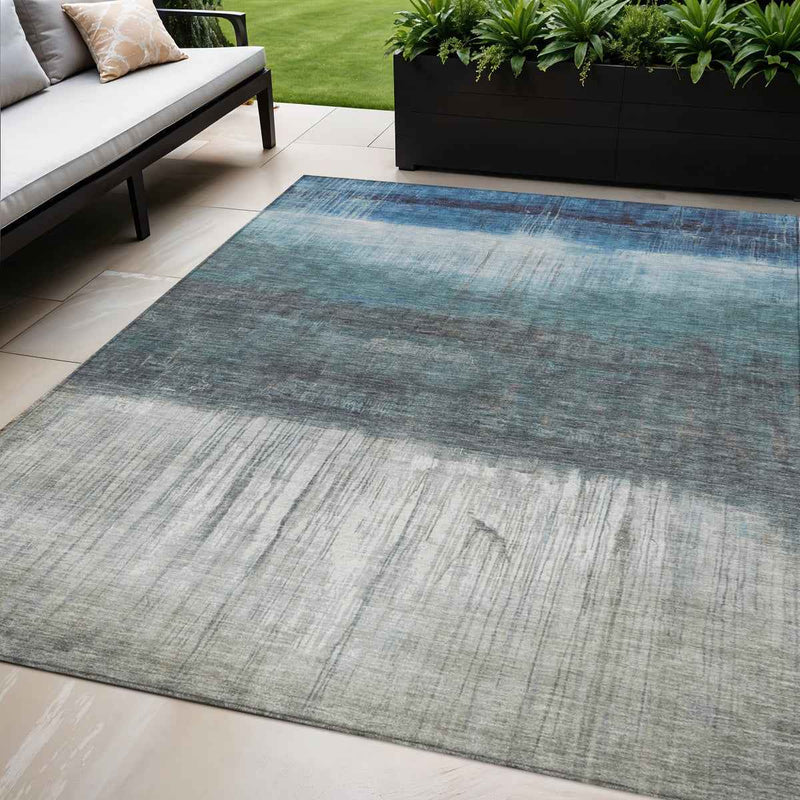 5' X 8' Blue And Gray Abstract Washable Indoor Outdoor Area Rug