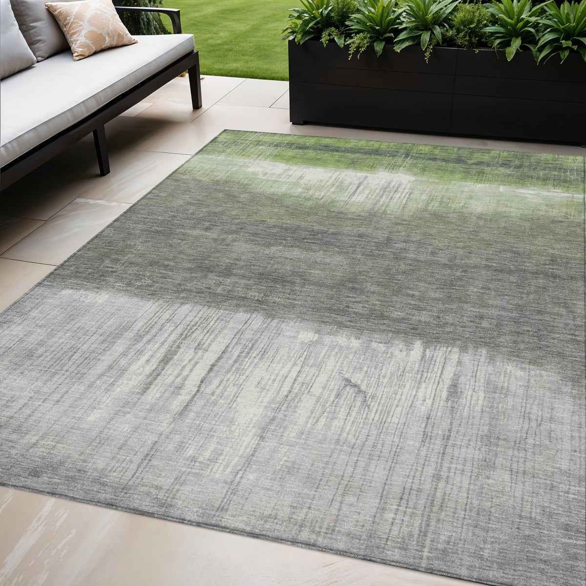 5' X 8' Fern Green And Gray Abstract Washable Indoor Outdoor Area Rug