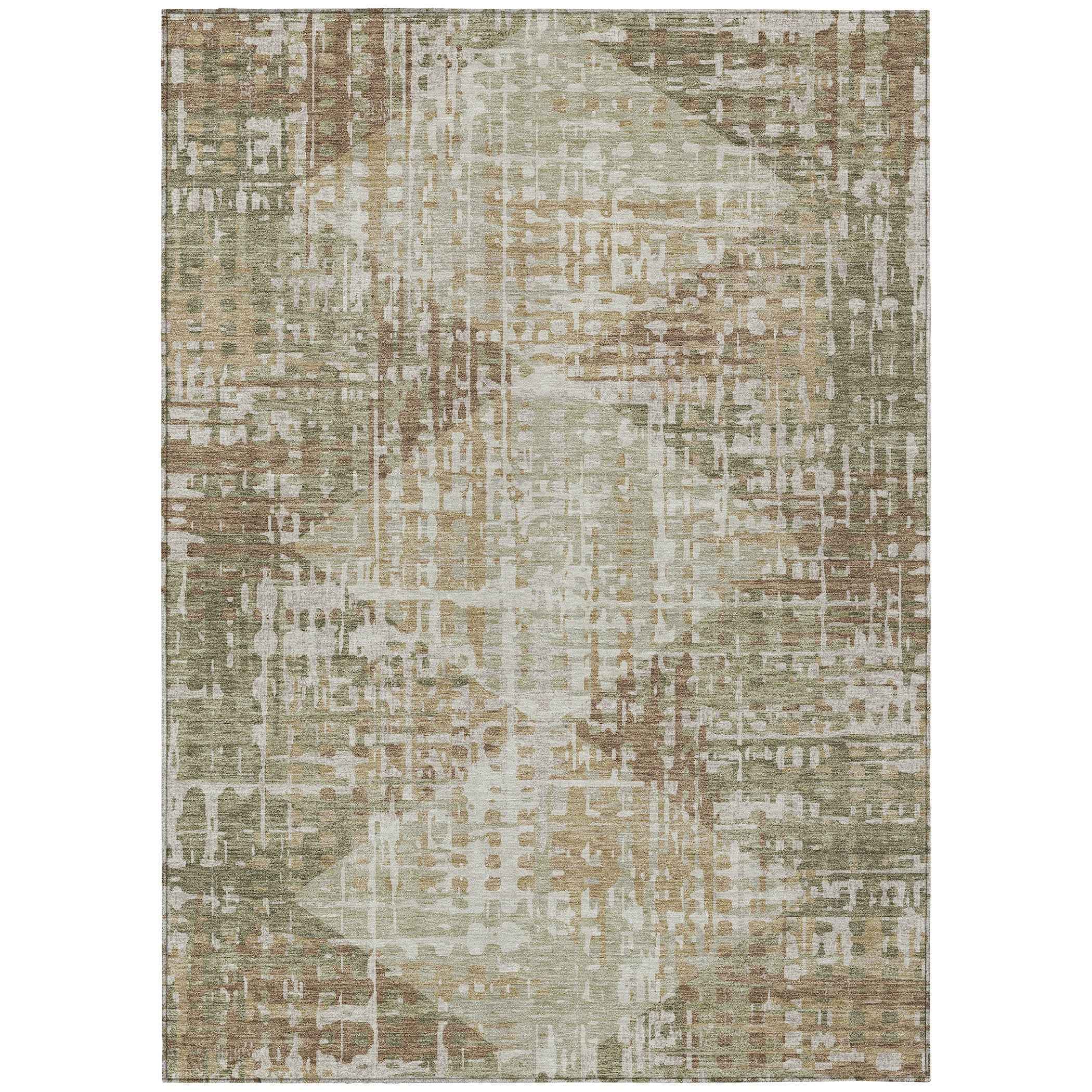 10' X 14' Fern Green And Beige Geometric Washable Indoor Outdoor Area Rug