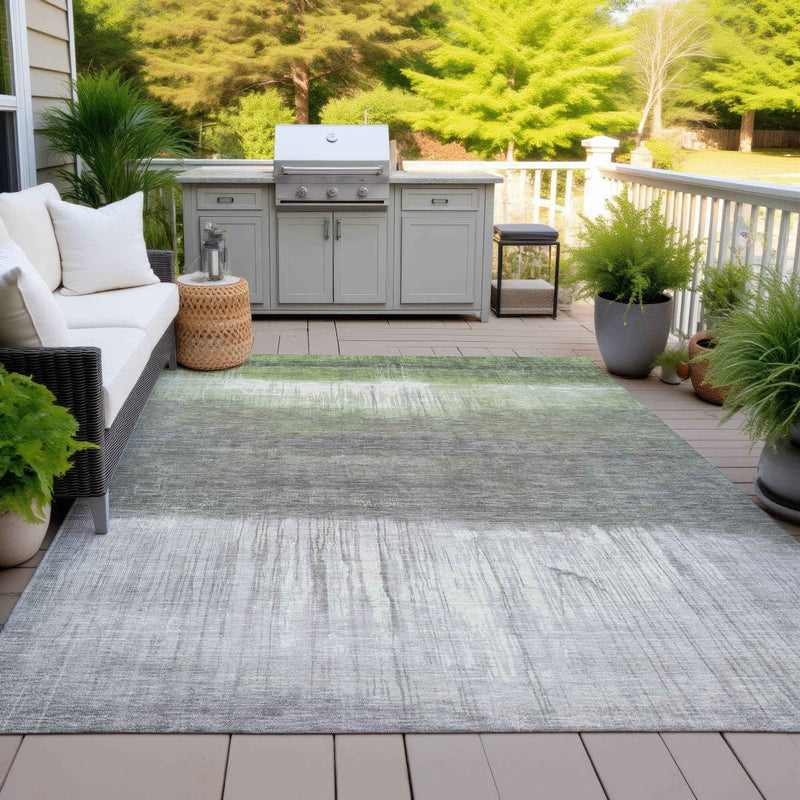 3' X 5' Fern Green And Gray Abstract Washable Indoor Outdoor Area Rug