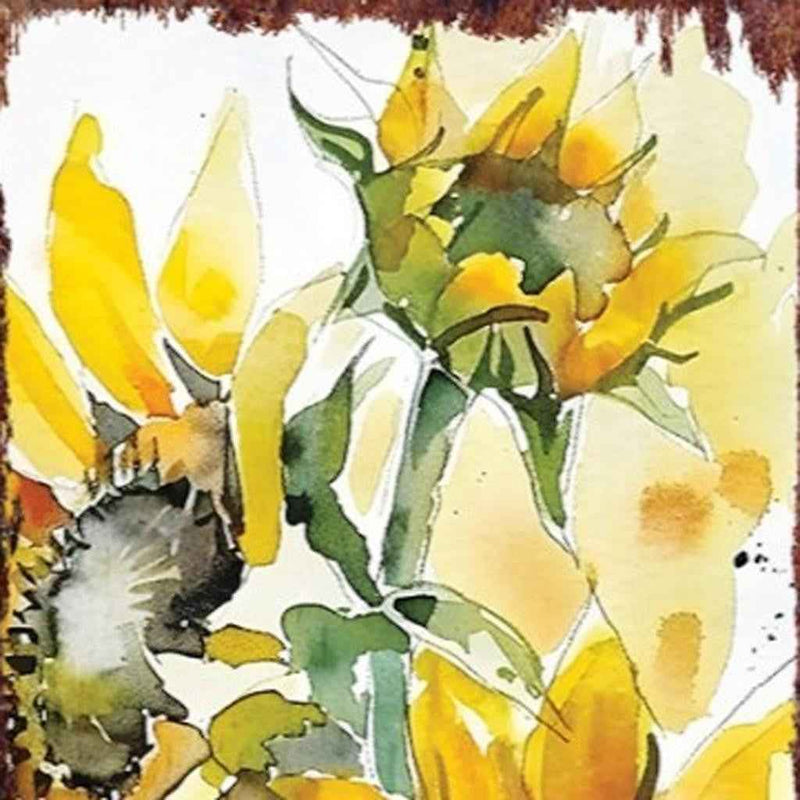 36" White Yellow And Green Sunflowers Solid Wood Porch Sign