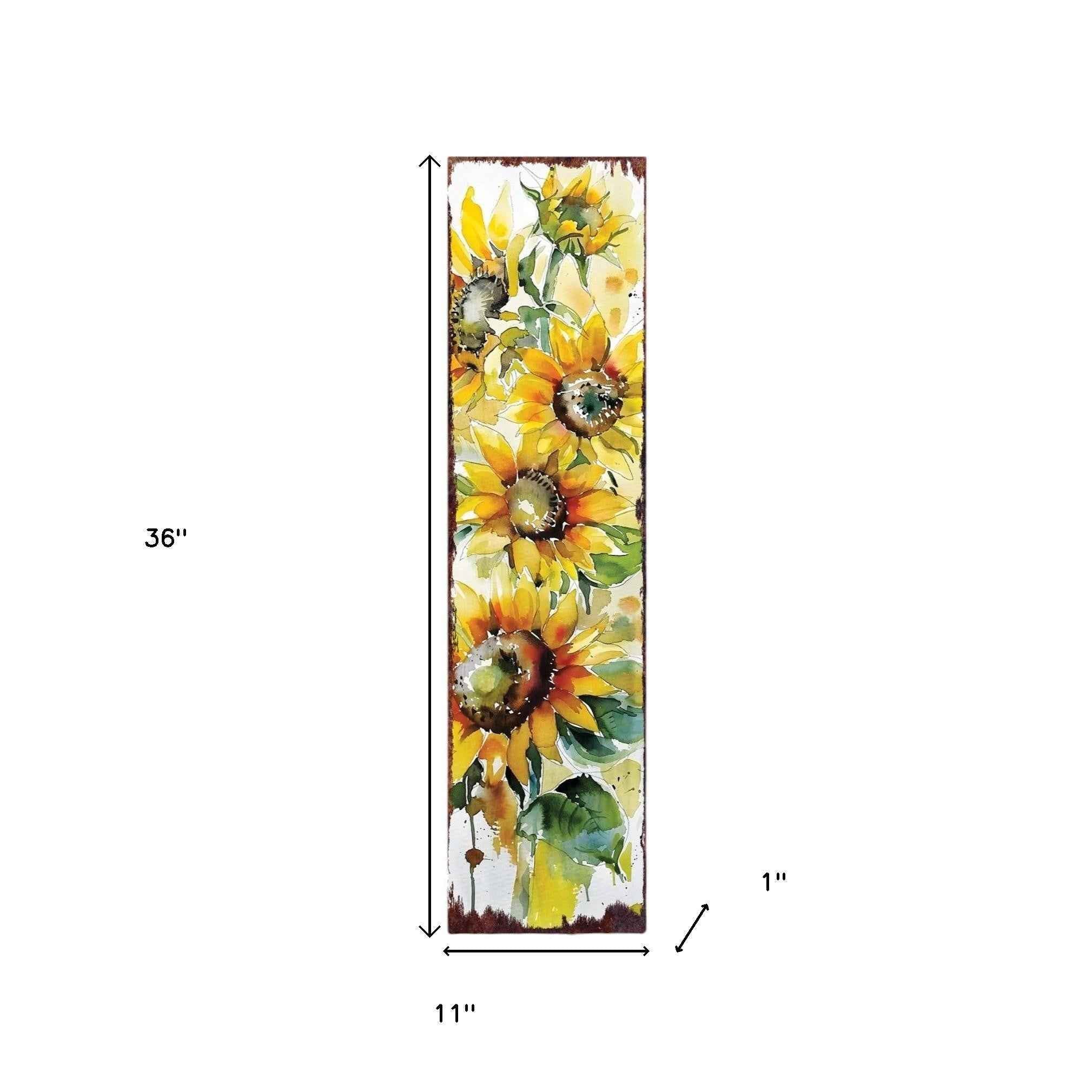 36" White Yellow And Green Sunflowers Solid Wood Porch Sign