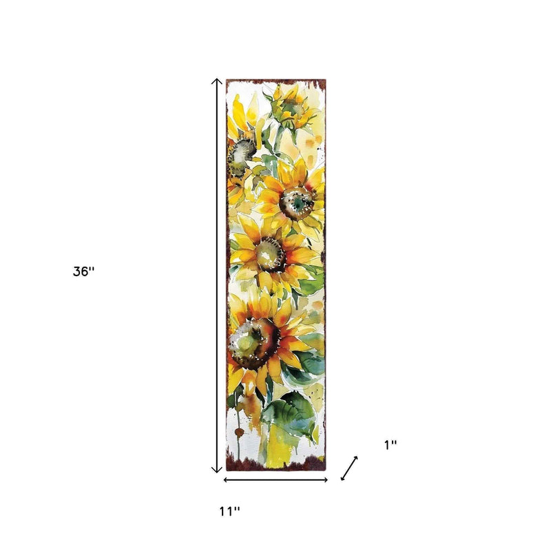 36" White Yellow And Green Sunflowers Solid Wood Porch Sign