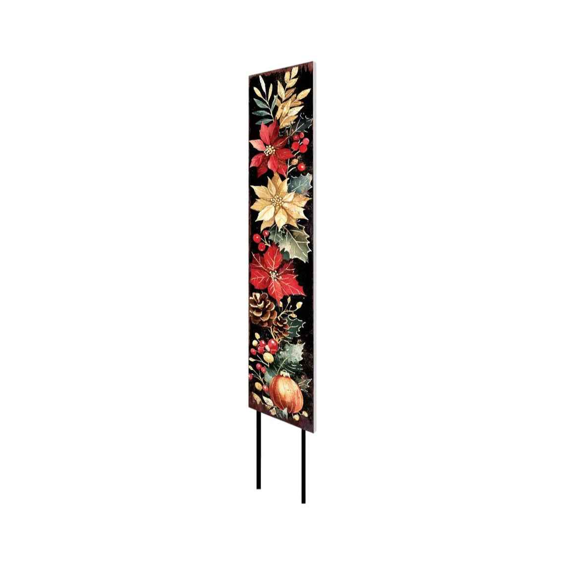 42" Black And Red Solid Wood Christmas Poinsettia Garden Stake