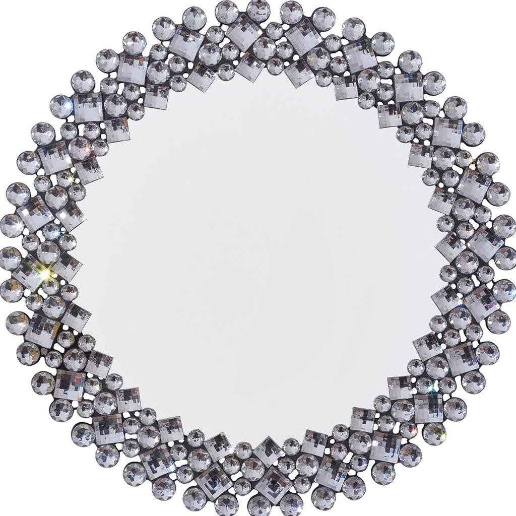 20" Silver Round Faux Crystal Bling Framed Accent Mirror