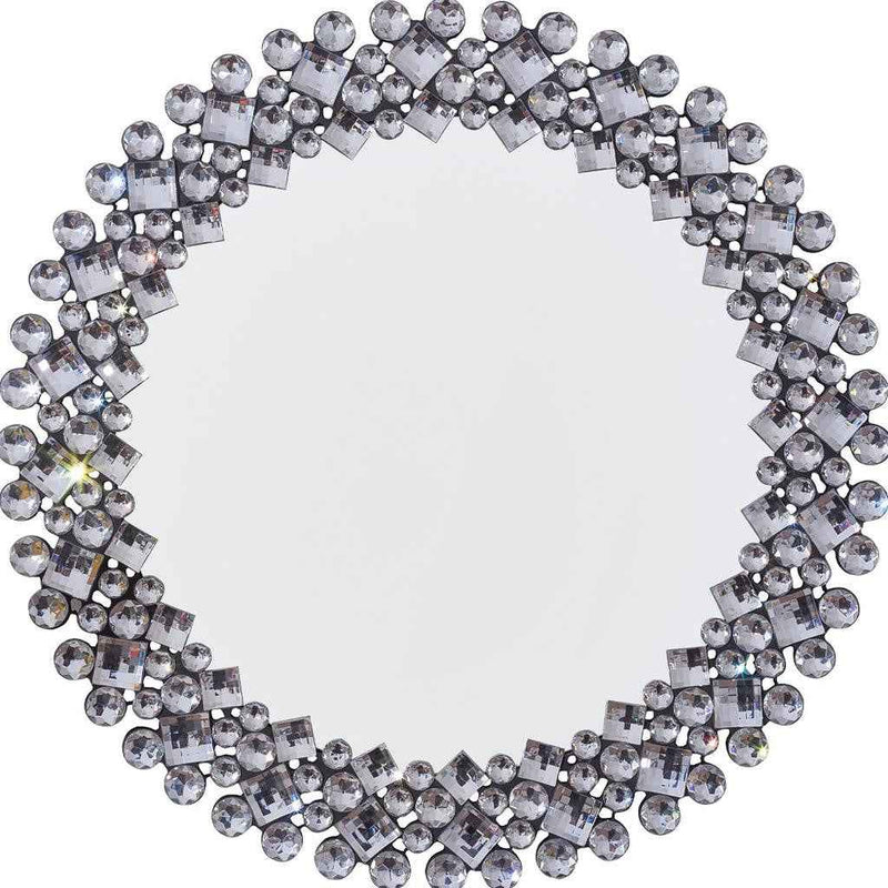 20" Silver Round Faux Crystal Bling Framed Accent Mirror