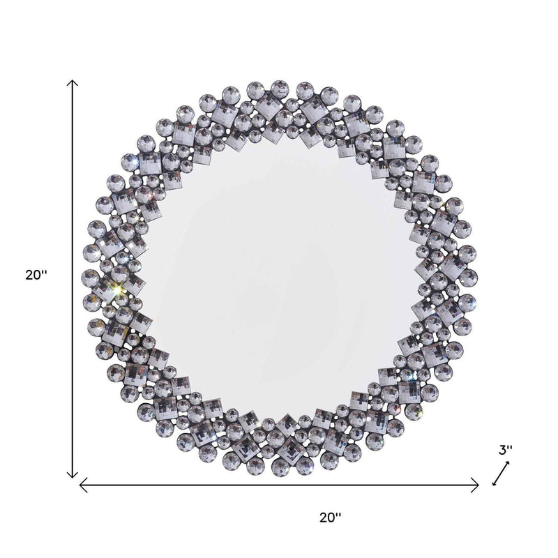 20" Silver Round Faux Crystal Bling Framed Accent Mirror